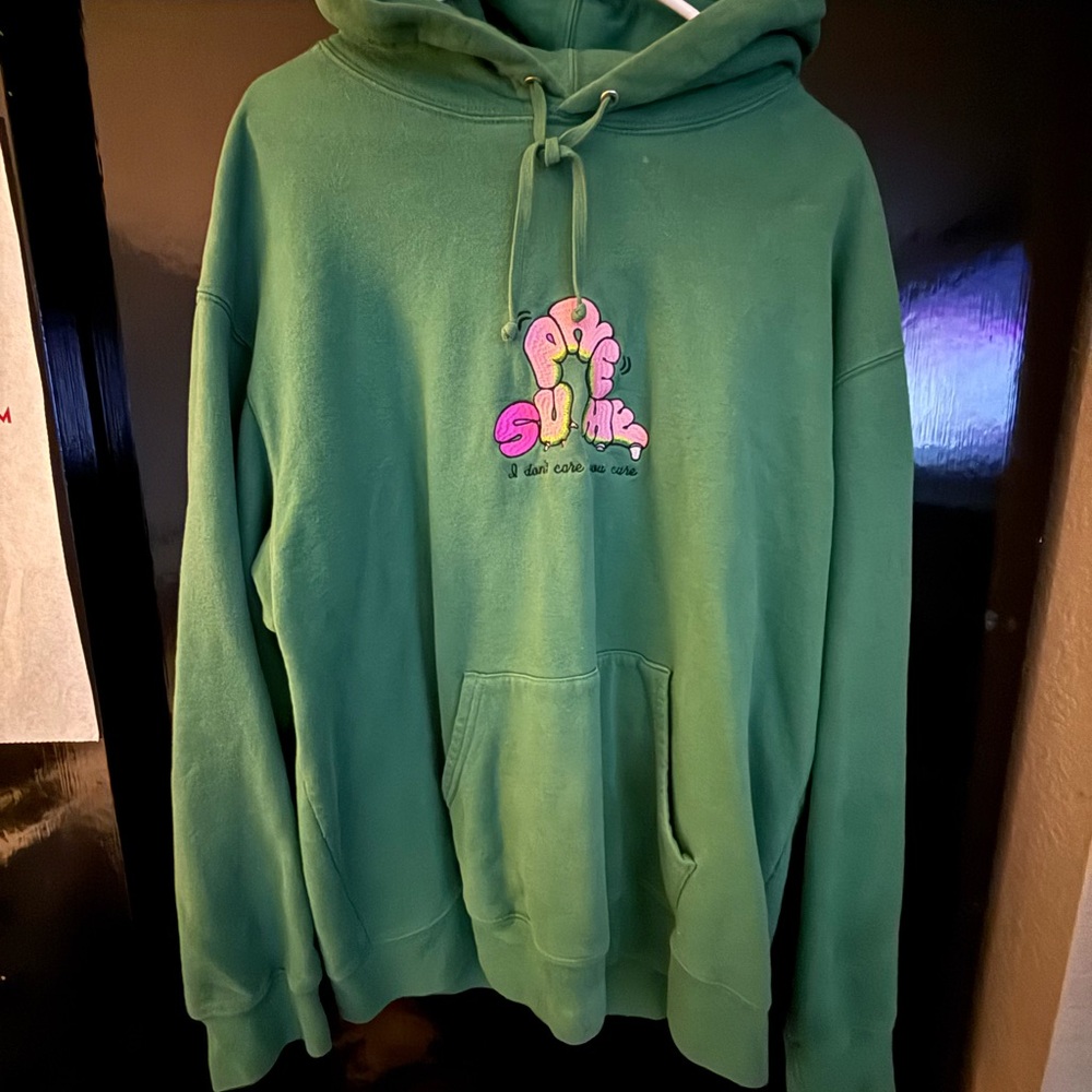 Supreme Green Hoodie with Pink Logo